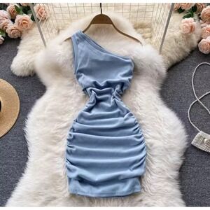 Elegant Blue One-Shoulder Mini Dress